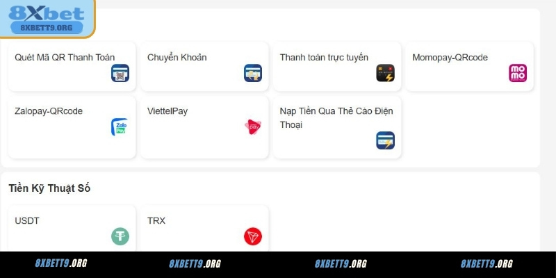 Các phương thức nạp tiền phổ biến tại nhà cái 8XBET
