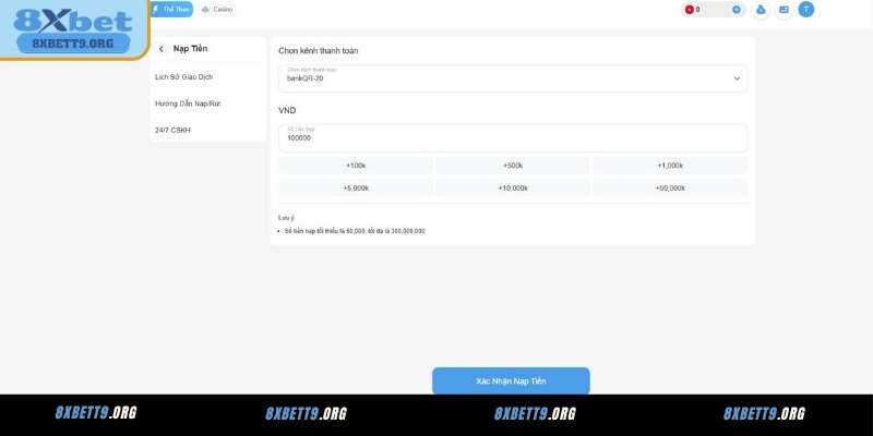 Hướng dẫn newbie nạp tiền 8XBET chi tiết